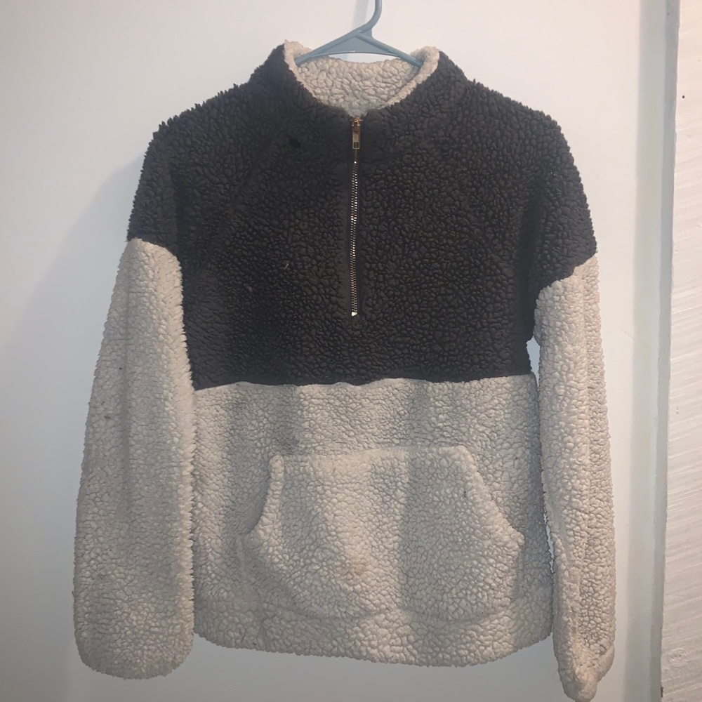 Gray and White Sherpa Quarter Zip